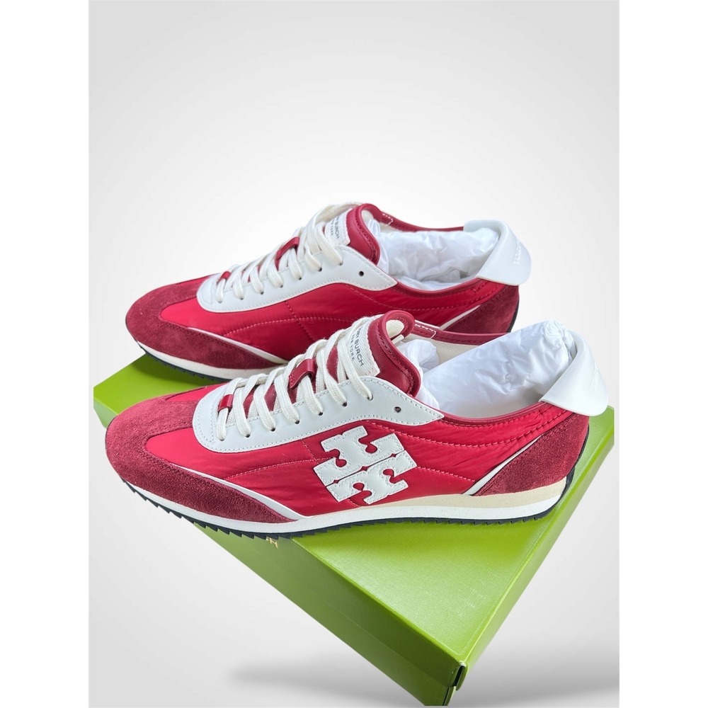 Tory Burch Vintage Sneaker 2.0 Tory Red White Leather Suede 164280 Womens 10.5